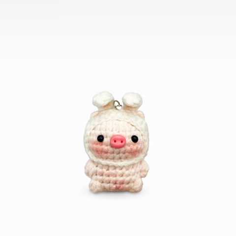 Pig with Bunny Hat, Keychain/Bag Charm, Small