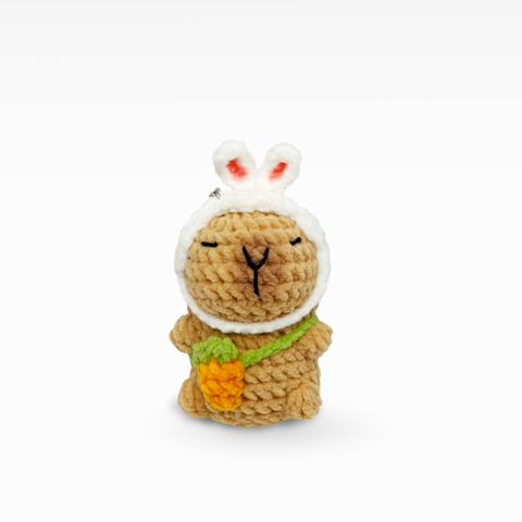 Velvet Capybara In Bunny Costume, Keychain/Bag Charm, Small