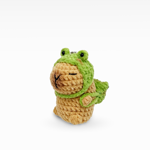 Velvet Capybara With Frog Backpack, Keychain/Bag Charm, Small