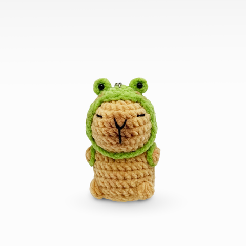 Velvet Capybara With Frog Backpack, Keychain/Bag Charm, Small