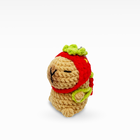 Velvet Capybara With Strawberry Backpack, Keychain/Bag Charm, Small