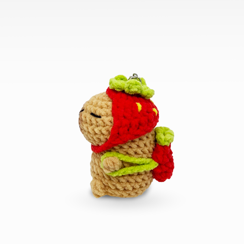 Velvet Capybara With Strawberry Backpack, Keychain/Bag Charm, Small