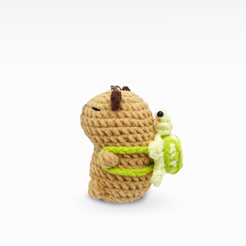 Velvet Capybara With Turtle Backpack, Keychain/Bag Charm, Small